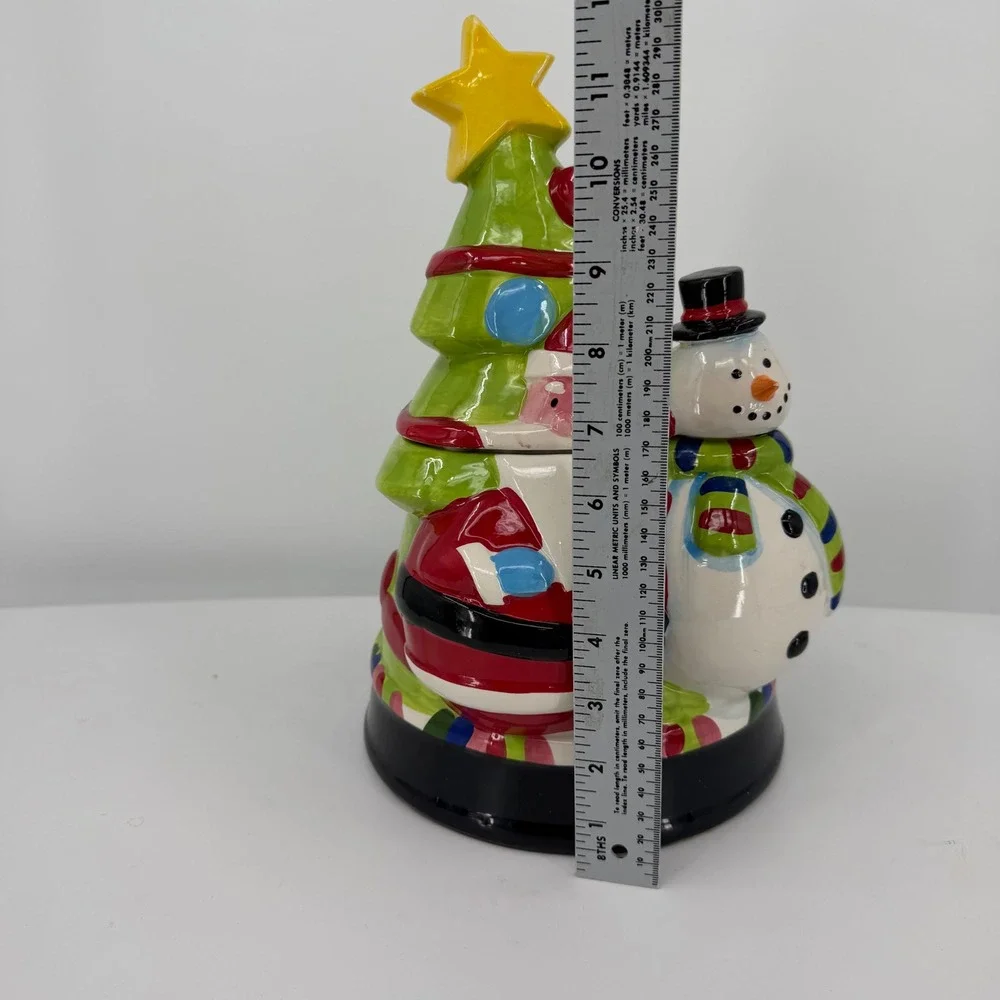 Christmas Cookie Jar Santa Snowman Christmas Tree Ceramic Holiday Decor 10.75in